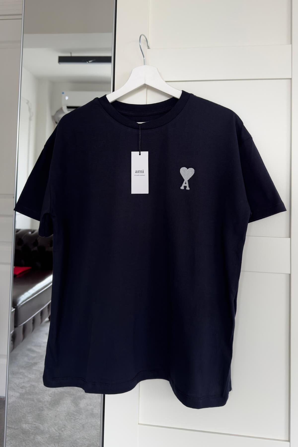 KALP NAKIŞLI BİSİKLET YAKAOVERSIZ T-SHIRT - KOYU LACİVERT