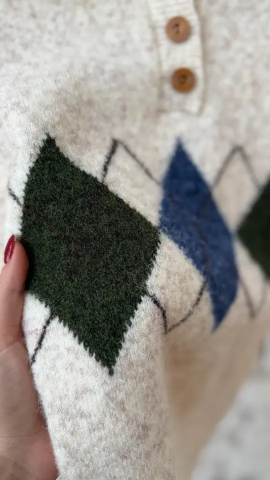 BAKLAVA DESEN KAZAK - BEJ