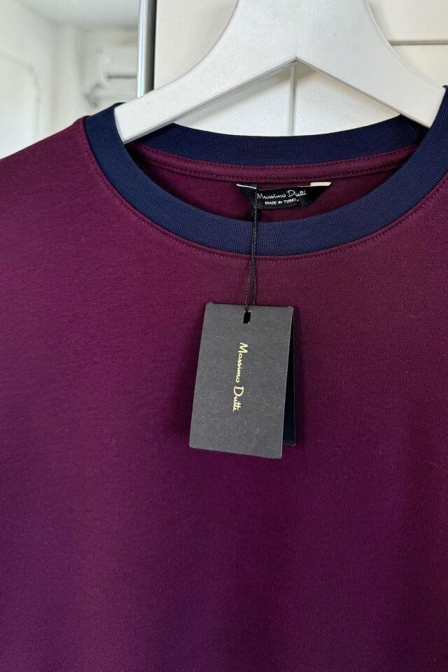 İKİ RENKLİ ORİJİNAL UZUN KOLLU T-SHIRT - BORDO