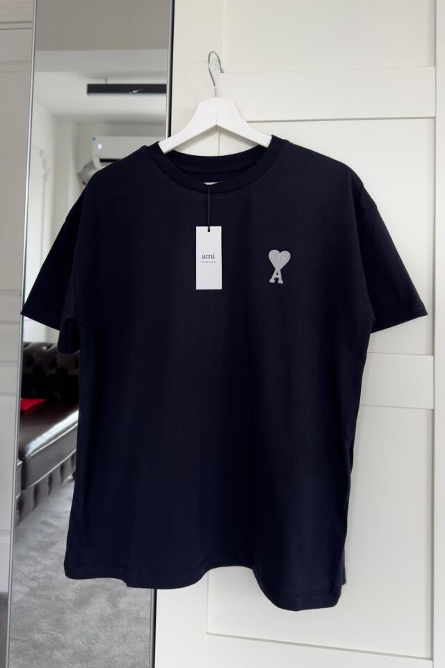 KALP NAKIŞLI BİSİKLET YAKAOVERSIZ T-SHIRT - KOYU LACİVERT