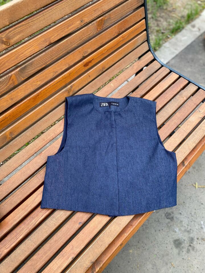 ORJINAL MARKA CROP JEAN YELEK - MAVİ