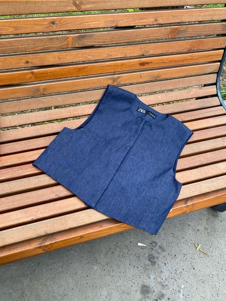ORJINAL MARKA CROP JEAN YELEK - MAVİ