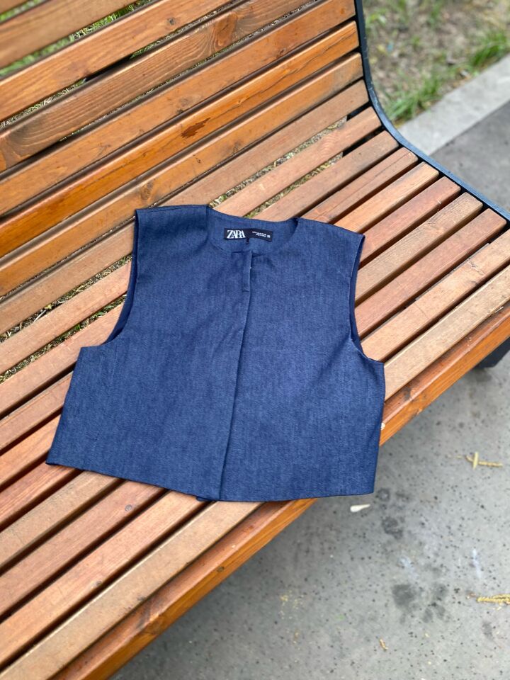 ORJINAL MARKA CROP JEAN YELEK - MAVİ