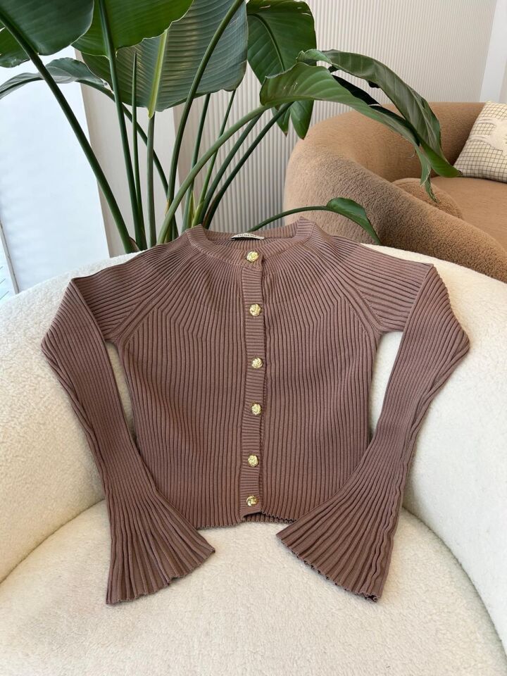 DÜĞME DETAYLI İSPANYOL KOL TRİKO - VİZON