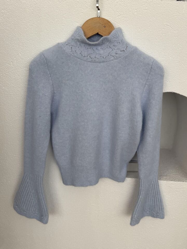 YAKASI AJURLU İSPANYOL KOL TRİKO KAZAK- MAVİ