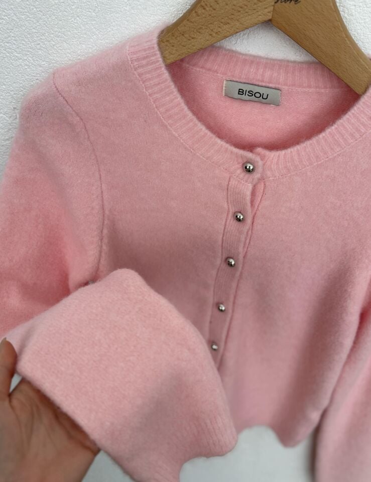 METALİK MİNİK DÜĞMELİ HIRKA - PEMBE