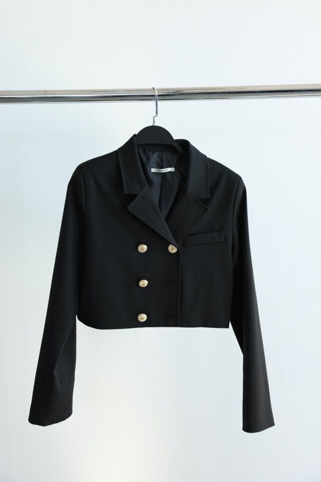 GOLD DÜĞMELİ CROP CEKET - SİYAH