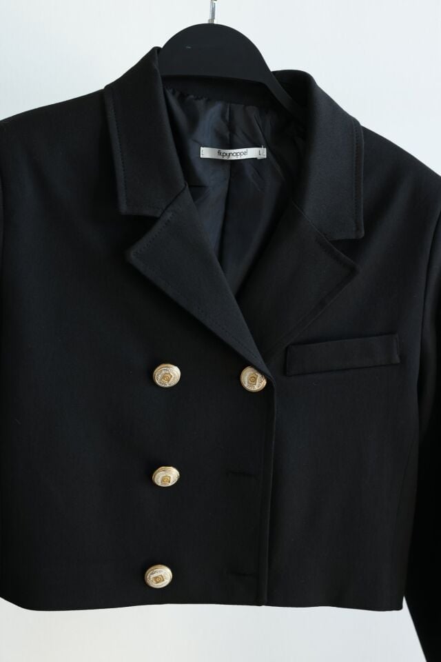 GOLD DÜĞMELİ CROP CEKET - SİYAH