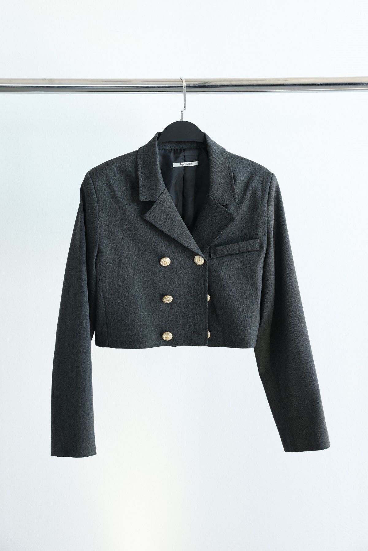 GOLD DÜĞMELİ CROP CEKET - ANTRASİT