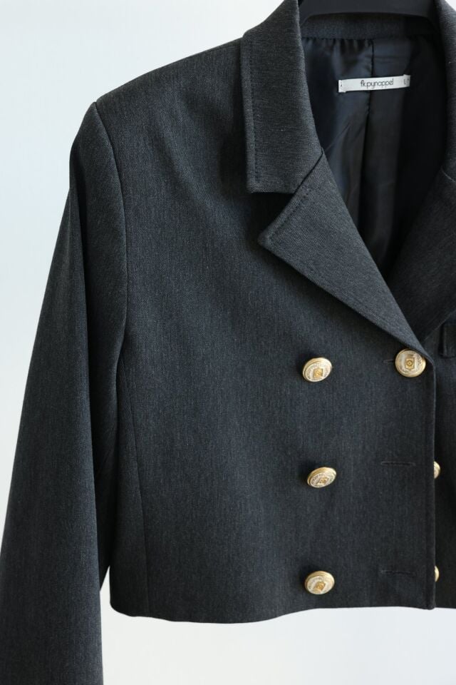 GOLD DÜĞMELİ CROP CEKET - ANTRASİT