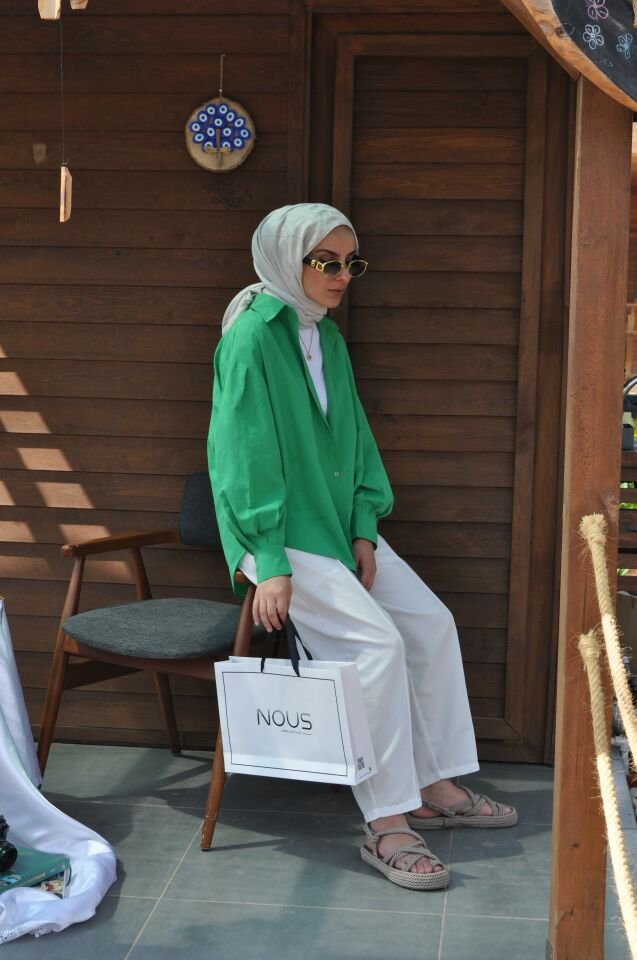 BİLEKLERİ PENS DİKİŞLİ GÖMLEK - YEŞİL