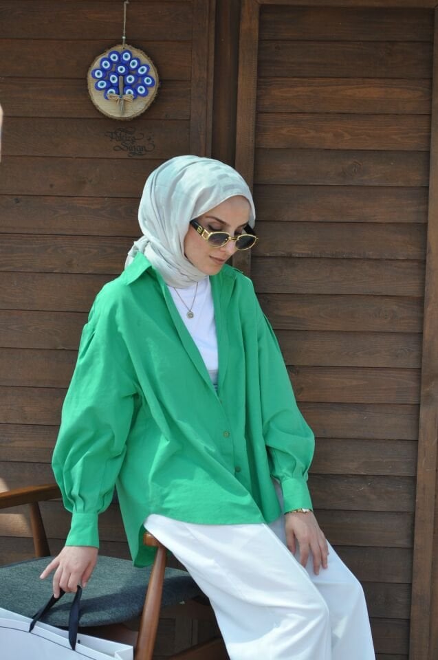 BİLEKLERİ PENS DİKİŞLİ GÖMLEK - YEŞİL