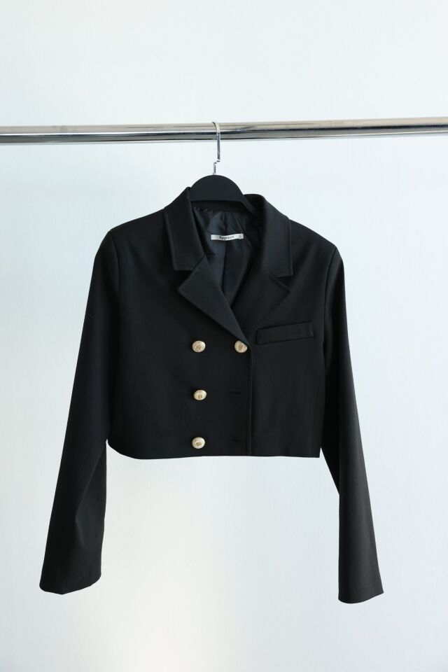 GOLD DÜĞMELİ CROP CEKET - LACİVERT