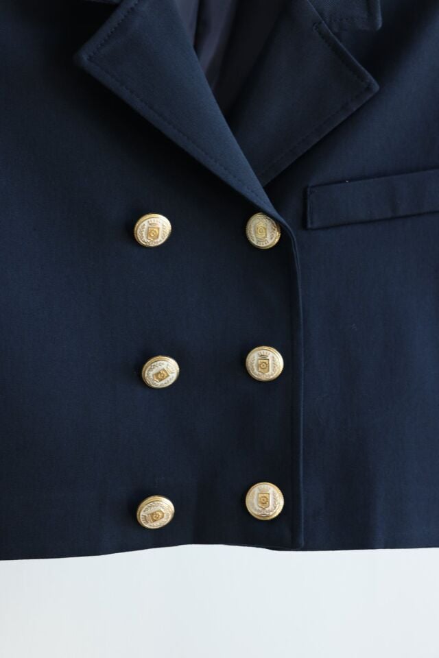 GOLD DÜĞMELİ CROP CEKET - LACİVERT