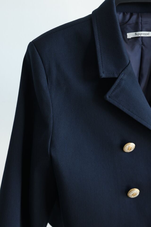 GOLD DÜĞMELİ CROP CEKET - LACİVERT