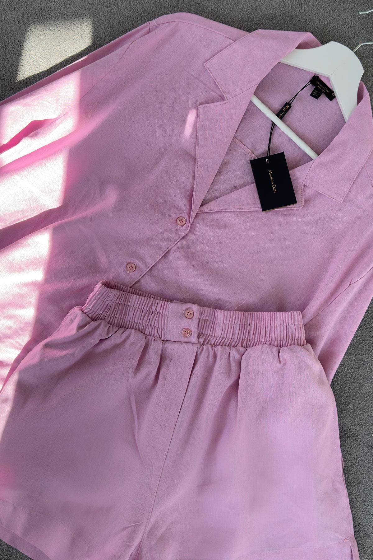 ORJ MASSI ŞORTLU KETEN TAKIM -  PEMBE