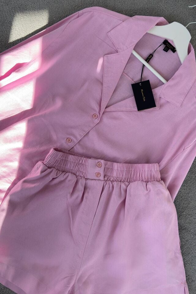 ORJ MASSI ŞORTLU KETEN TAKIM -  PEMBE