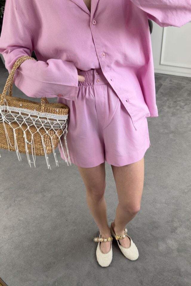 ORJ MASSI ŞORTLU KETEN TAKIM -  PEMBE