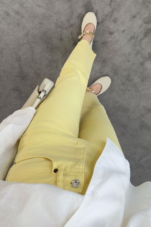 KESİK PAÇA ORJ MARKA BOYFIT JEAN - SARI