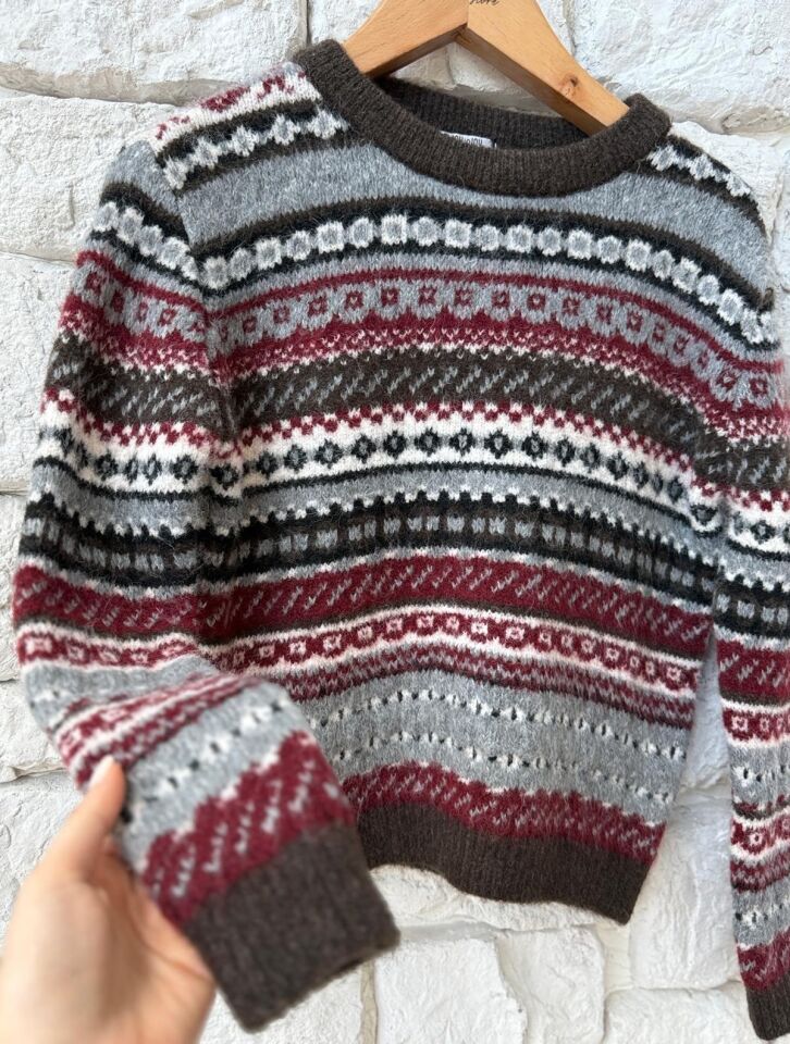 DESENLİ KAZAK -BORDO GRİ