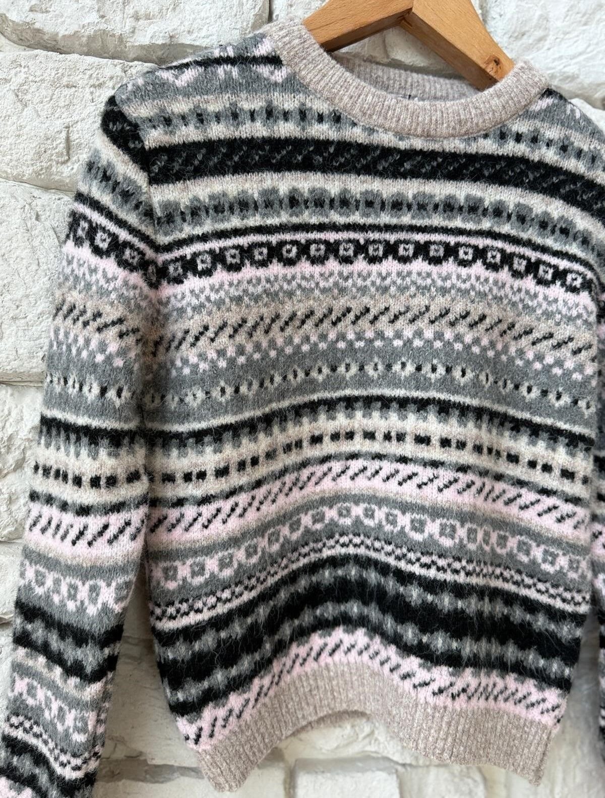 DESENLİ KAZAK - PEMBE GRİ