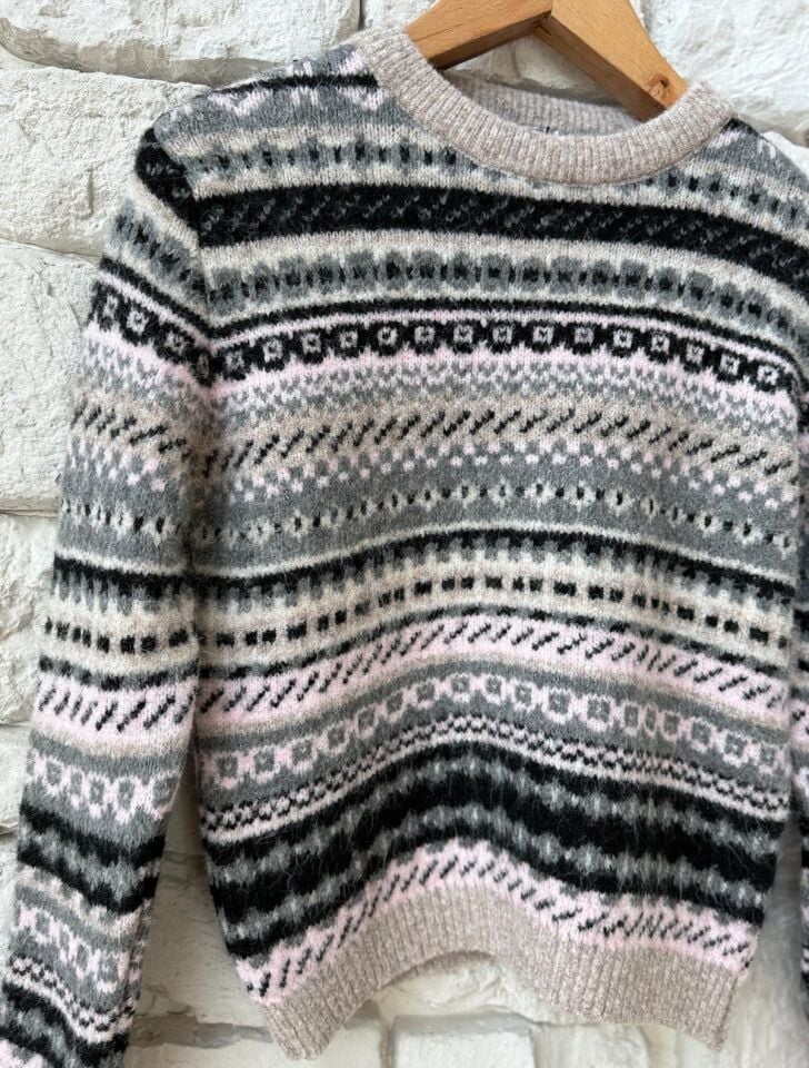 DESENLİ KAZAK - PEMBE GRİ