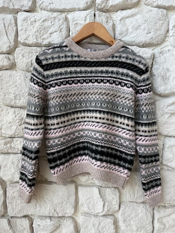 DESENLİ KAZAK - PEMBE GRİ