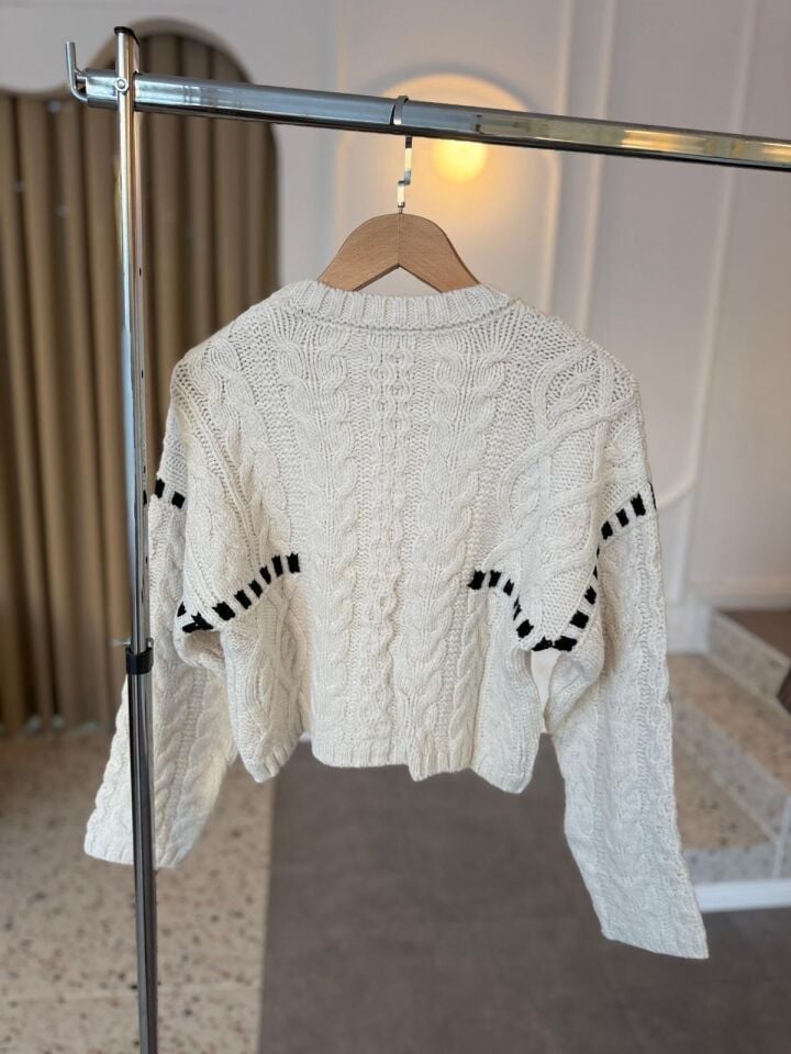 ÖRGÜ ŞERİTLİ KAZAK - EKRU