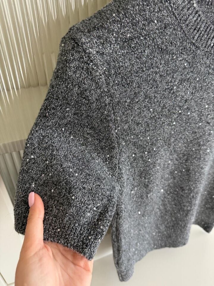 KISA KOLLU PARILTILI TRİKO KAZAK - ANTRASİT