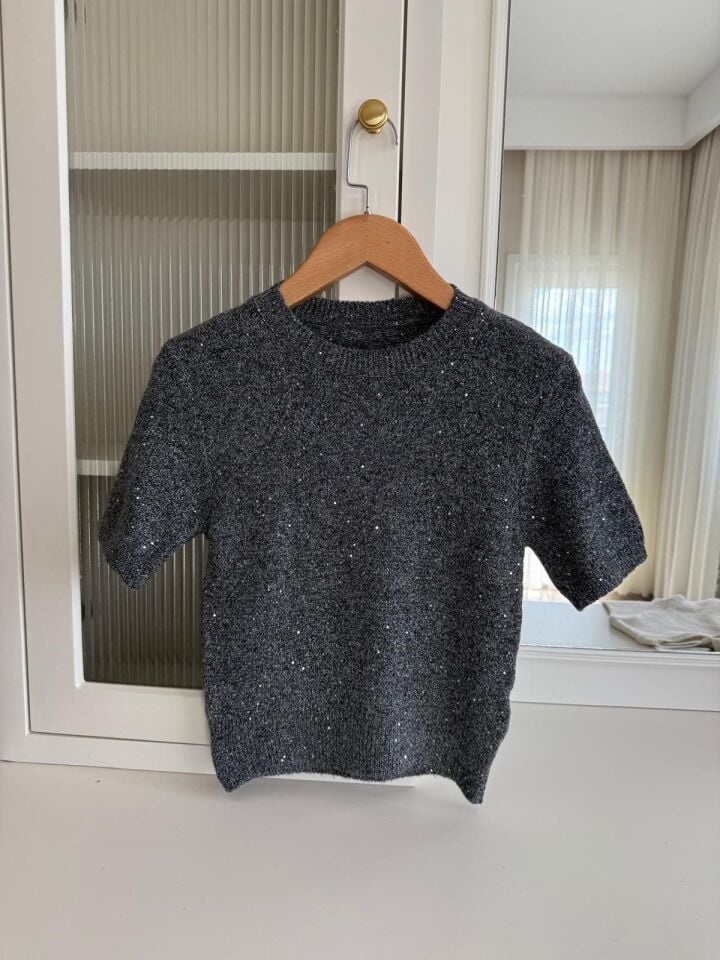 KISA KOLLU PARILTILI TRİKO KAZAK - ANTRASİT