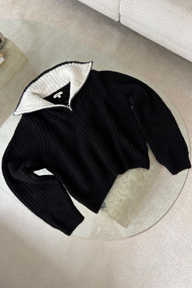 FERMUARLI RENK GEÇİŞLİ İTHAL KAZAK - SİYAH