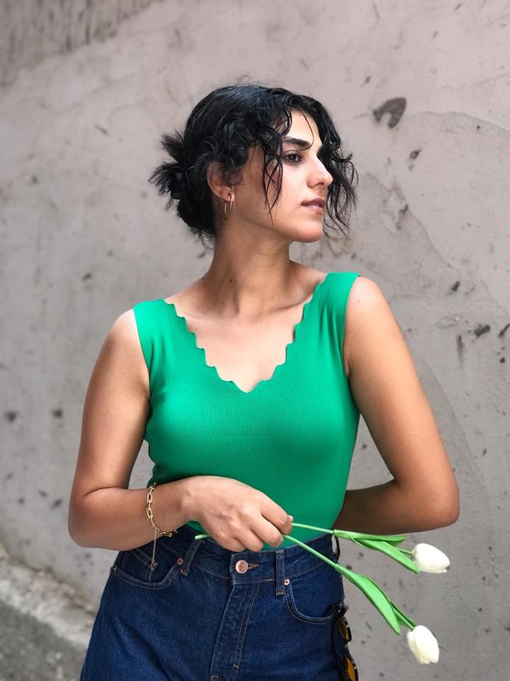 MERDİVEN YAKA BLUZ - YEŞİL