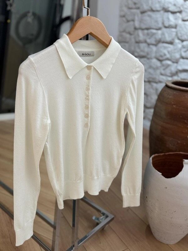 POLO YAKA DÜĞMELİ TRİKO - EKRU