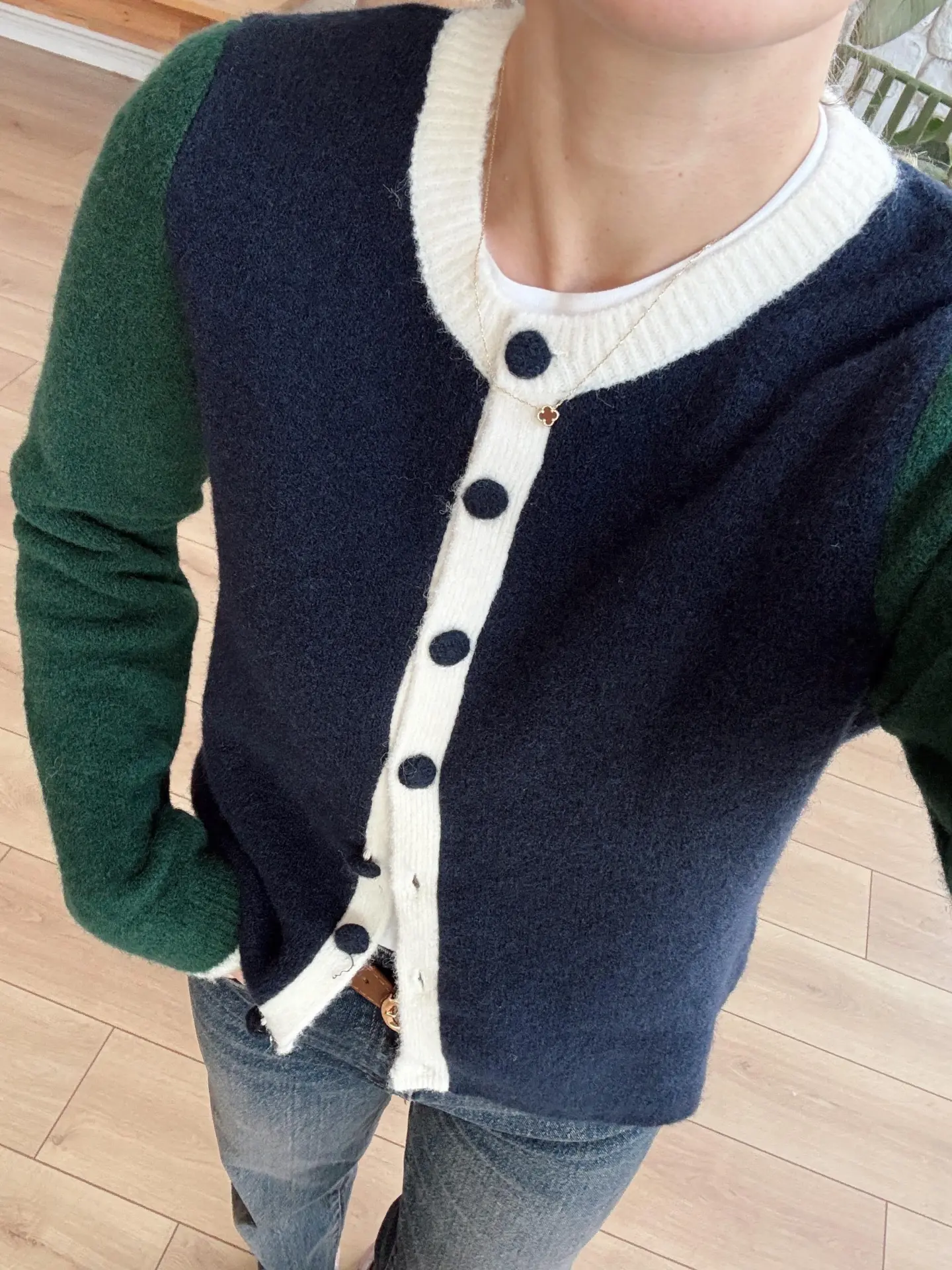 KONTRAST RENKLİ KAPLAMA DÜĞMELİ CEKET - LACİVERT