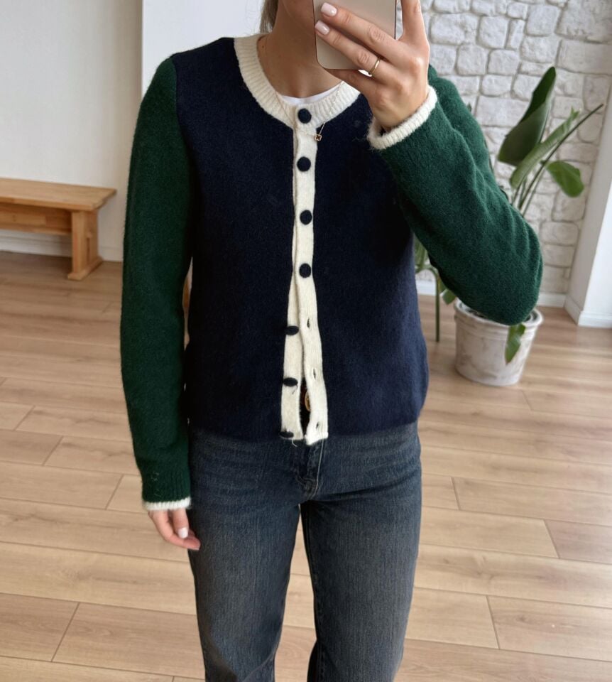 KONTRAST RENKLİ KAPLAMA DÜĞMELİ CEKET - LACİVERT