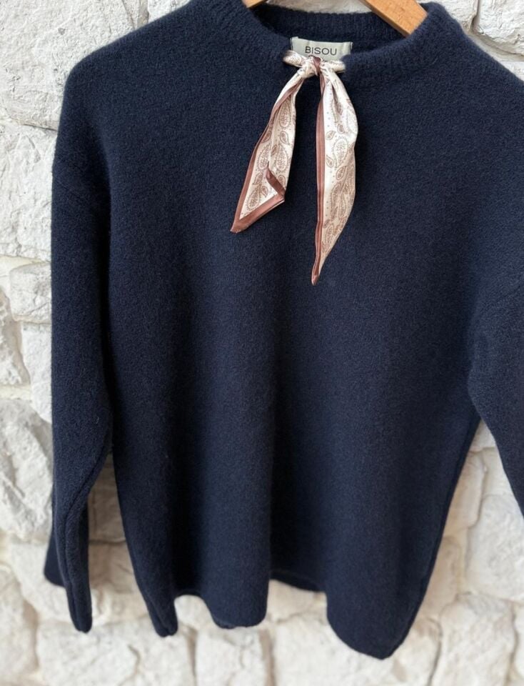 FULAR DETAYLI TRİKO - LACİVERT