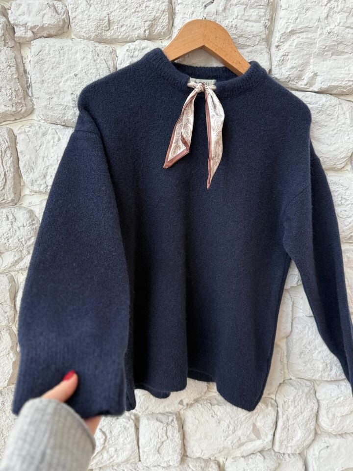 FULAR DETAYLI TRİKO - LACİVERT