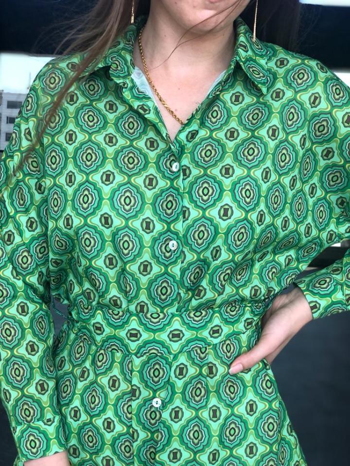 KUŞAKLI PATLI DESENLİ ELBİSE