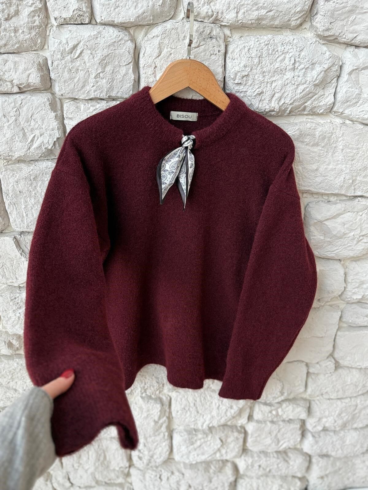 FULAR DETAYLI TRİKO - BORDO