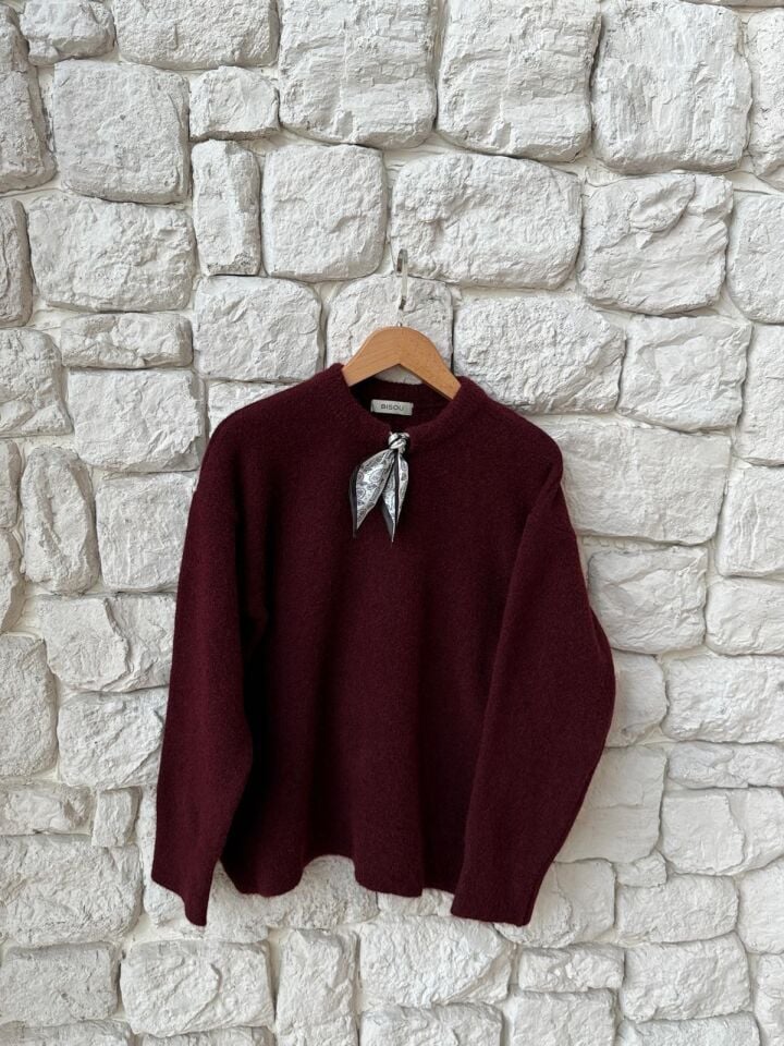 FULAR DETAYLI TRİKO - BORDO