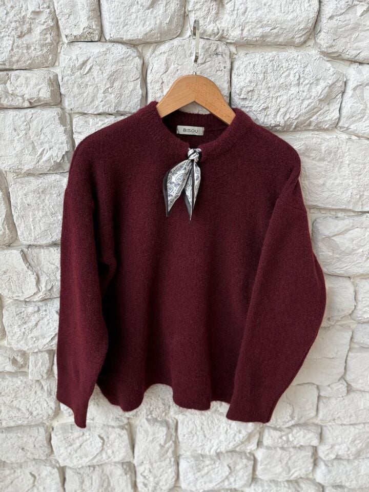 FULAR DETAYLI TRİKO - BORDO