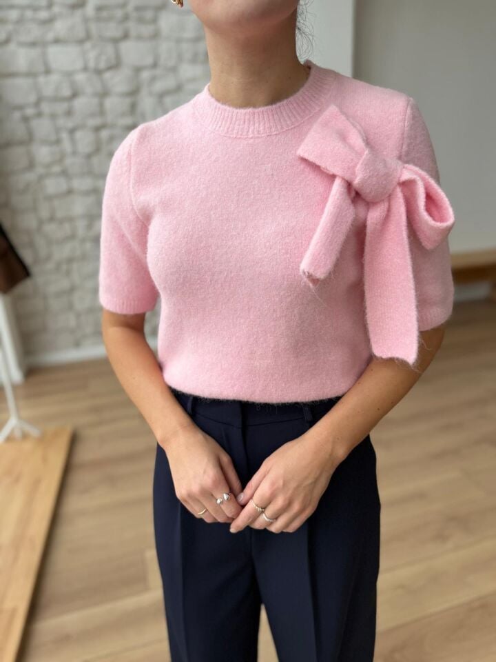 FİYONK DETAYLI YUMOŞ TRİKO KAZAK - PEMBE