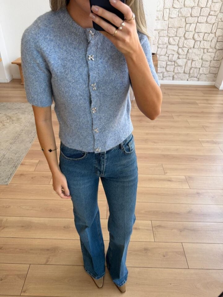 FİYONK DÜĞMELİ TRİKO HIRKA -  MAVİ