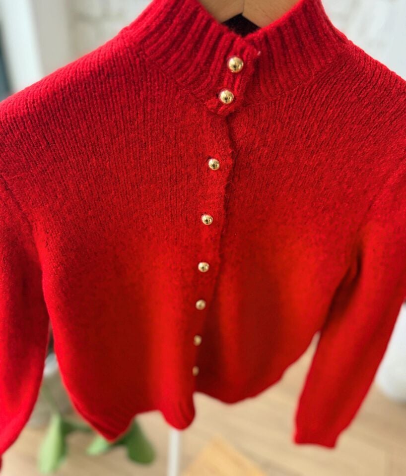 GOLD DÜĞMELİ HIRKA - KIRMIZI