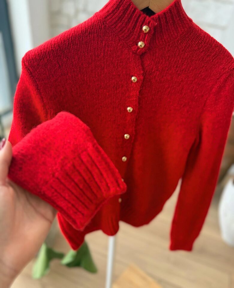 GOLD DÜĞMELİ HIRKA - KIRMIZI