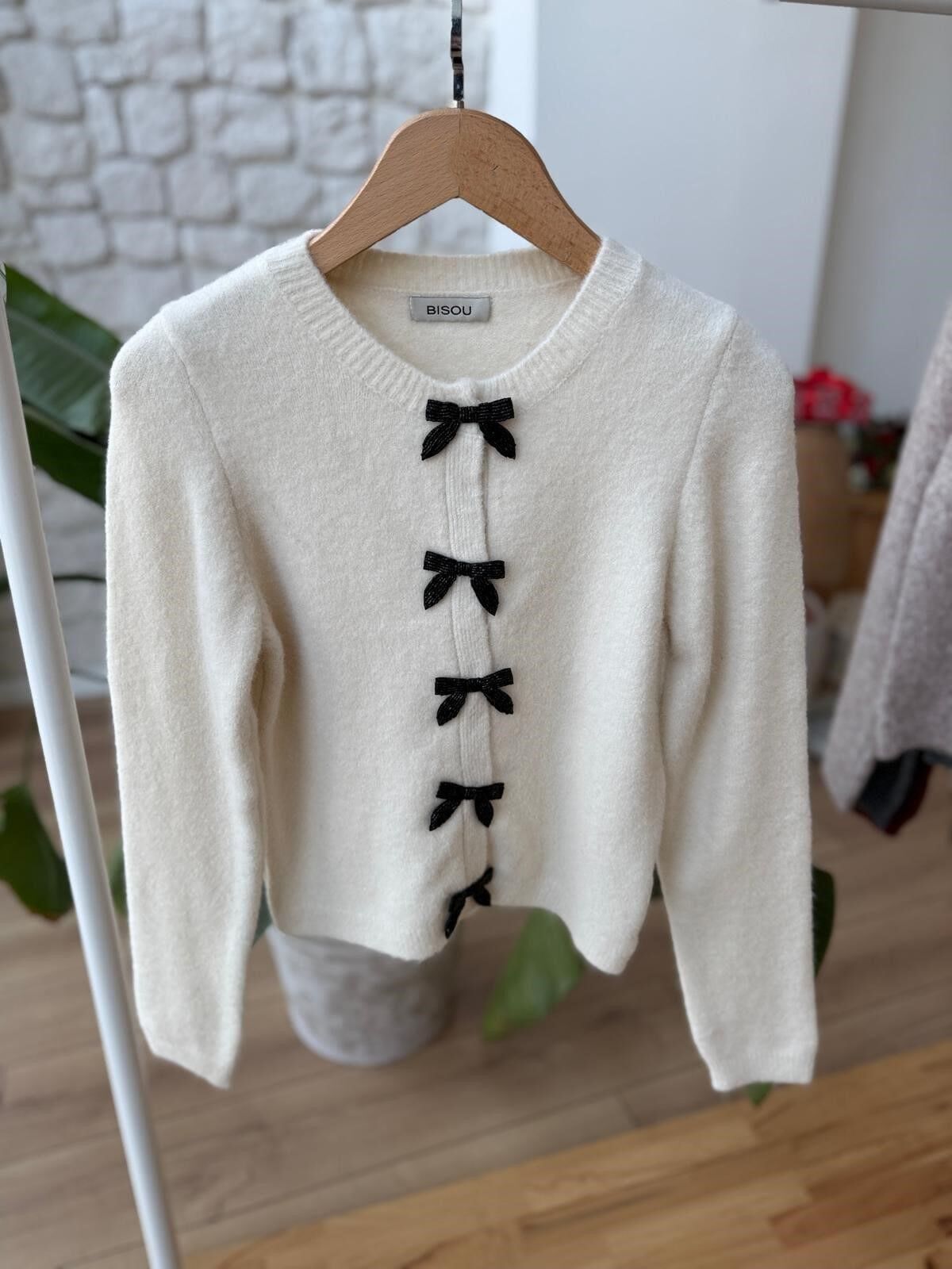 BONCUK FİYONKLU ÇIT ÇITLI HIRKA -  EKRU