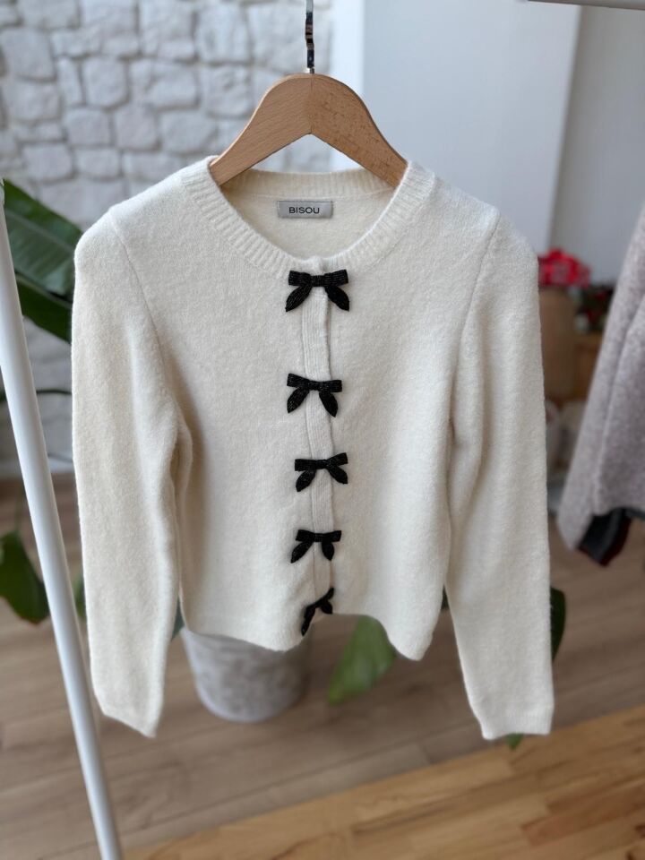 BONCUK FİYONKLU ÇIT ÇITLI HIRKA -  EKRU