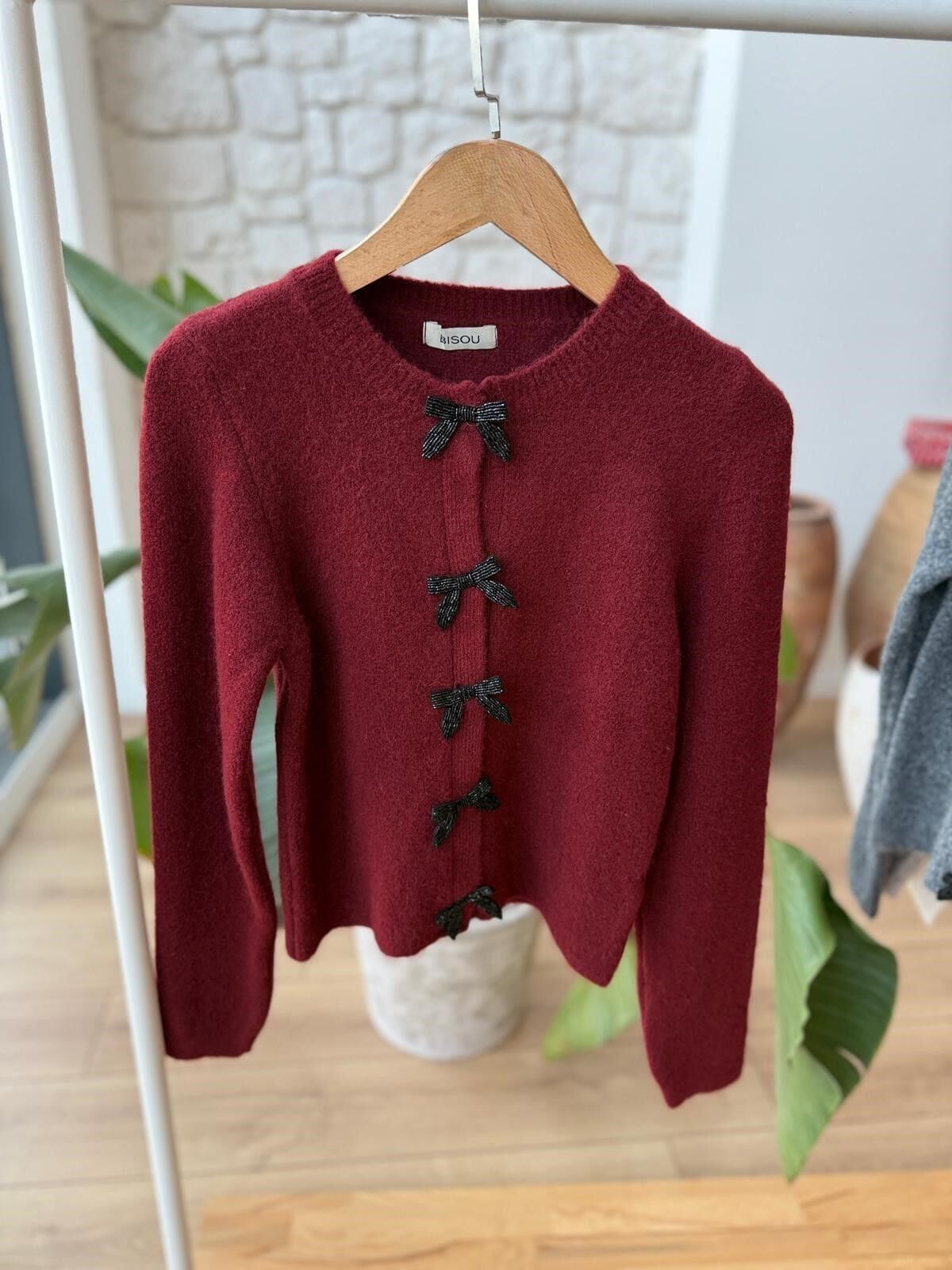 BONCUK FİYONKLU ÇIT ÇITLI HIRKA - BORDO