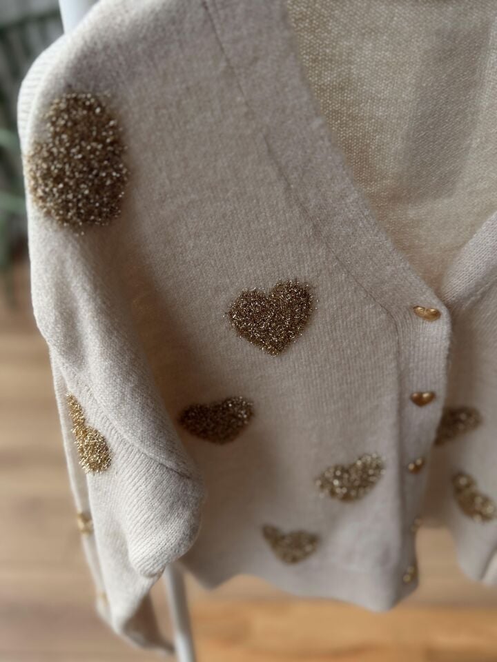 KALPLİ PUNCH İŞLEMELİ HIRKA - KREM RENGİ