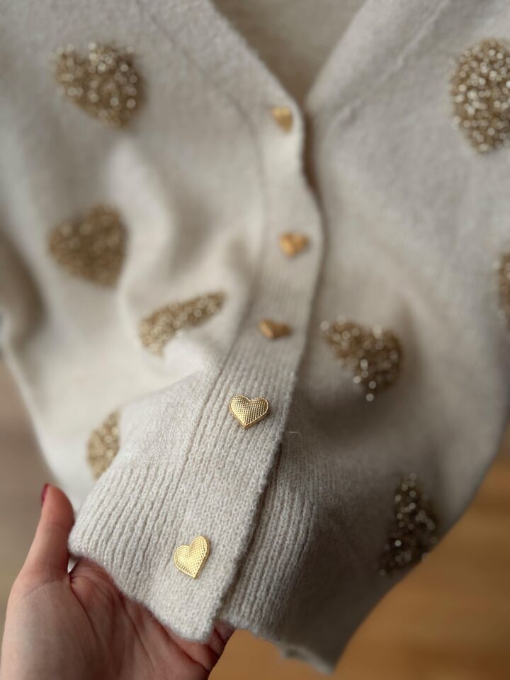 KALPLİ PUNCH İŞLEMELİ HIRKA - KREM RENGİ